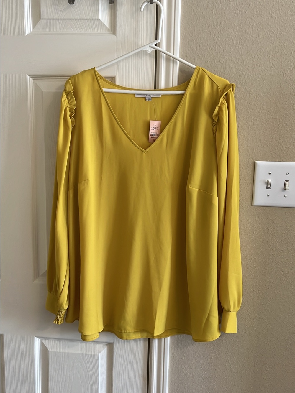 LOFT Mustard Yellow V-Neck Long Sleeve Blouse